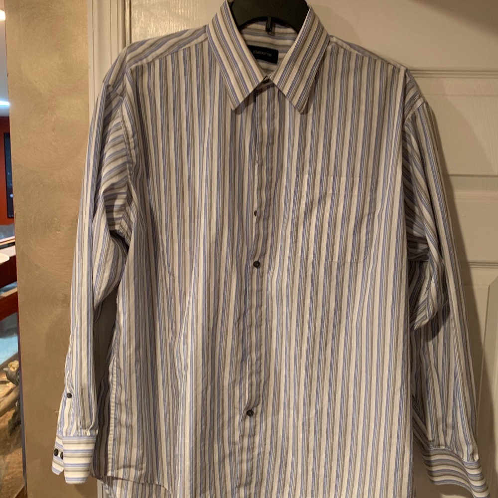Claiborne Dress Shirt 2XX, White with Blue Stripes